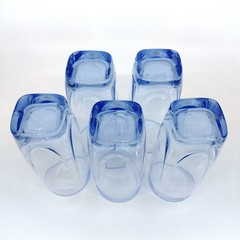 Set of 5 Libbey Imperial Misty Blue Iced Tea/Cooler Glasses Square Bottom 6 3/4″