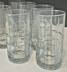 SET OF 7 Vtg ANCHOR HOCKING MANCHESTER TARTAN DRINKING GLASS TUMBLERS 16oz 6.25″