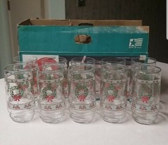 NOS Vtg Indiana Glass 10 Victorian Christmas Tumblers Glasses Made in the USA