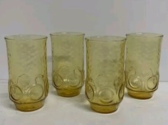Set 4 Anchor Hocking HERITAGE HILL Honey Gold 16oz Tumblers 5.5″ Tall EXCELLENT