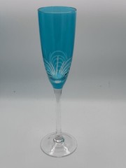 Lot Of 6 Pier 1 Turquoise champagne glasses. Cut glass swirls. Tall 10.25″