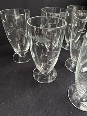 6 Vintage Sevron Moonglow Crystal Footed Iced Tea Glasses Tumblers