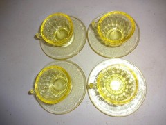 Mosser Yellow Glass Mini Childs Cameo Ballerina Jennifer Sherbets Cups & Saucers