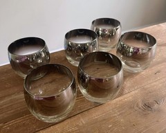 Vintage MCM Silver Ombre Fade Mercury Roly Poly Lowball Glasses Set of 6