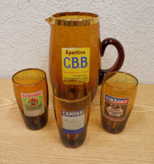 70s Aperitivo C.B.B Jug+3 Glasses Cinzano, Campari+Dubonnet Vintage
