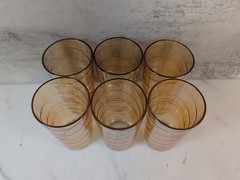 Vintage Jeannette Marigold Swirl Iridescent Carnival Glass Tumbler Set of 6