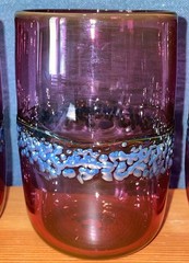 Set of 4 Art Glass Tumblers Hand Blown John Barber Purple Silver Textured Signed