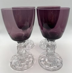 4 Vtg Fostoria American Lady Amethyst 8 Oz Water Goblets, 6 1/8”, Blown, MINT