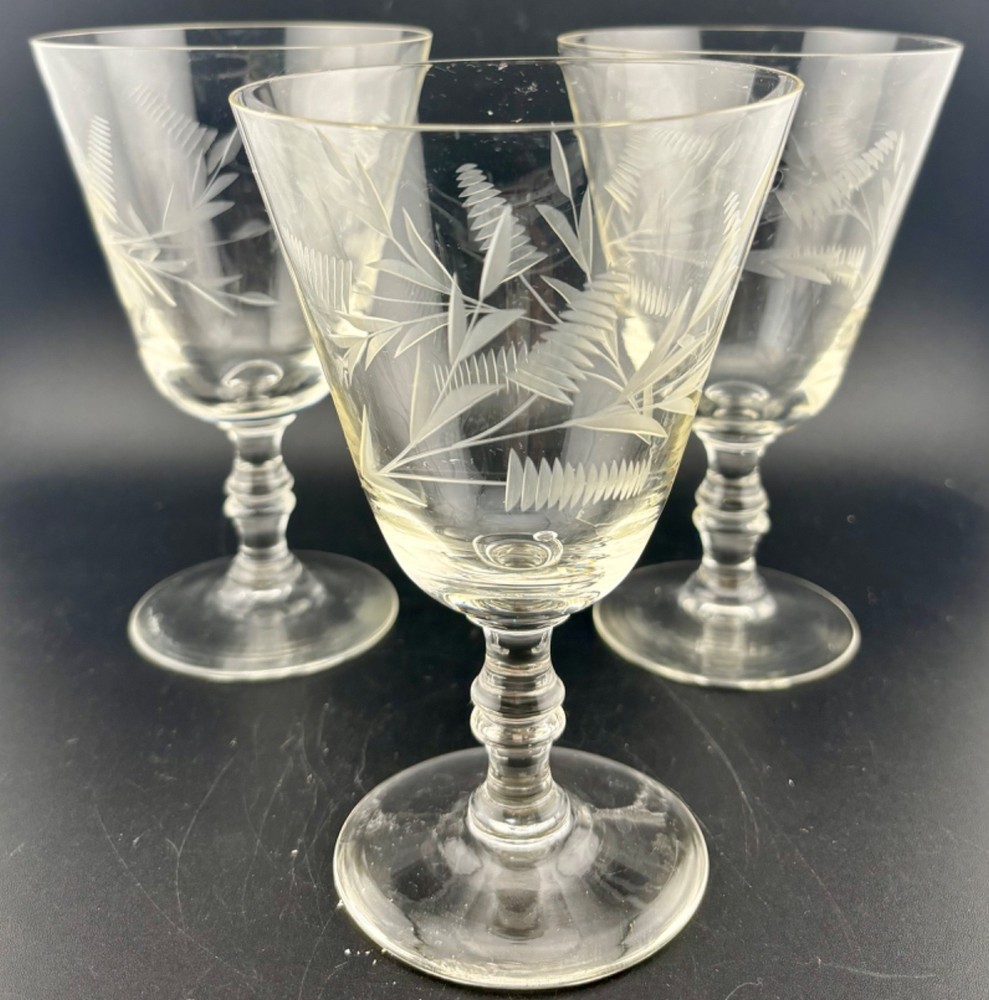 Vintage Wine Glasses Etched Wheat Pattern Set of 3