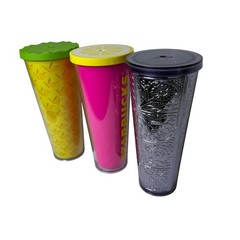 Lot 3 Starbucks Venti 24oz Tumbler Pineapple Lemon Pink Lavender Floral Cold Cup