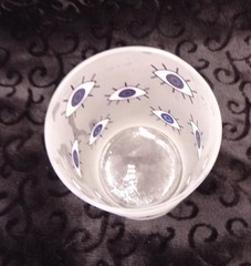 Culver Glass Old Fashion Drinking Glass frosted blue Evil Eye Barware