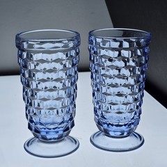2 Indiana Glass Ice Blue Whitehall Colony Cubist Footed Drinking Glasses 6″