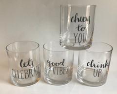 NEW ~ THE CELLAR ~ DOUBLE OLD-FASHIONED «FUN WORDS» GLASS SET OF 4 ~ 14.5 Oz.