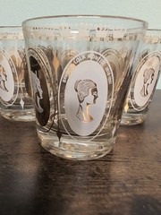 Vintage Queens and Courtesans Double Rocks Cocktail Glasses Gold and White 6 Pcs