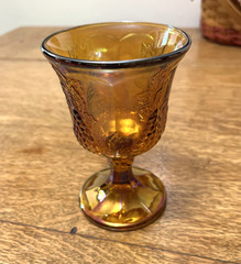 Vintage Indiana Glass Carnival Goblet / Glass Harvest Grape Pattern Marigold