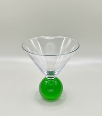 Vintage Postmodern Memphis Style Hand Blown Art Glass Martini Glass Green Orb