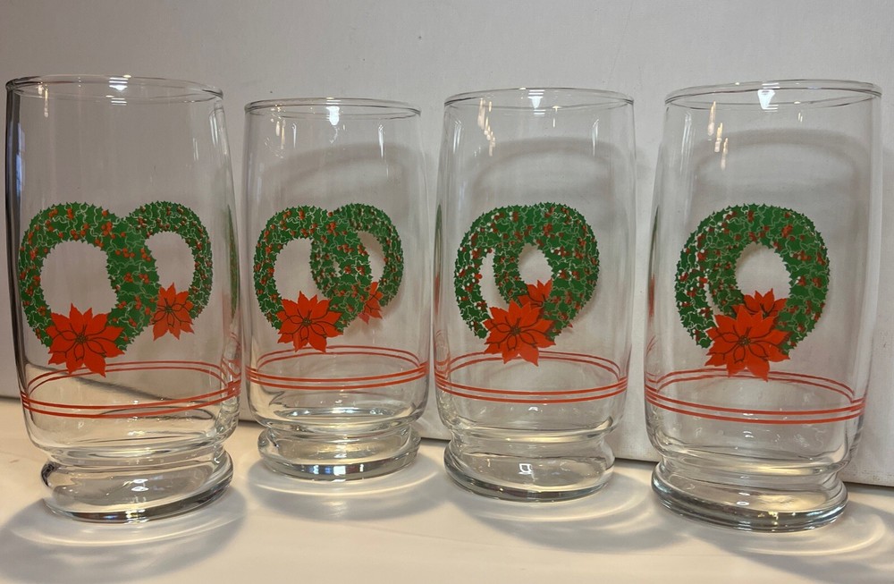 Christmas Wreath Glasses Jc Penny Seanson’s Greetings Set Of 4 NOS