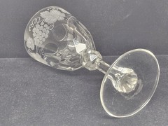 Early Blown Wine Glass With Engraved Grapes Multifaceted Knop & Cut Panel Stem