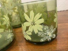 Vintage 6 Mid Century Modern Libbey’s Green Daisy Glasses Raised Relief Pattern