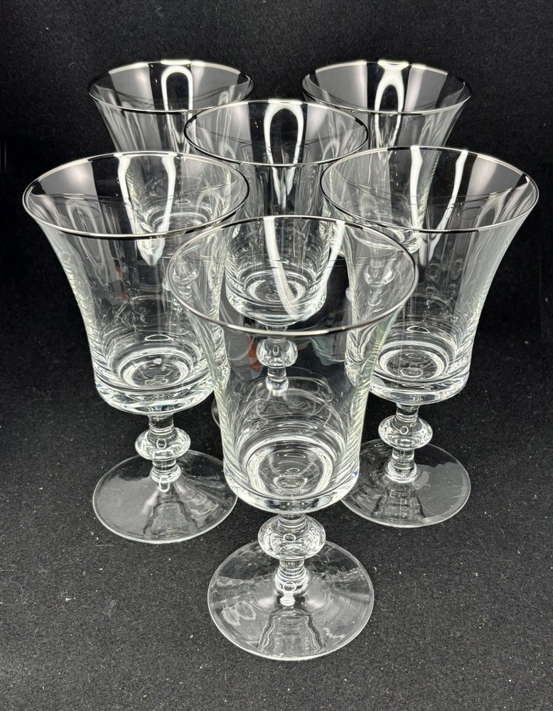 6 Vintage Gorham First Lady Platinum Crystal Water Goblets 6.7in Discontinued