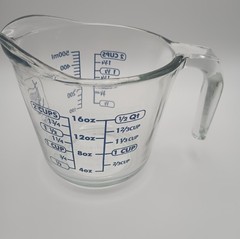 ANCHOR HOCKING Co. 2 Cup/16 Oz. MEASURING CUP LIMITED CLEAR GLASS BLUE LETTERING