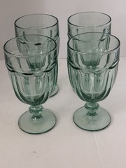 4 Spanish Green Libbey Gibraltar Glasses Goblets Water Wine Ice Tea. Vintage