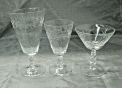 Bryce Stem Bry41 Cut to Gray Set of 4~4-3/4″ Champagne Sherbet Goblet Glasses ec