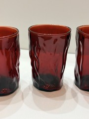 Vintage Crinkle Ruby Red Flat Tumbler Glass 3.6″ Set Of 4 Small