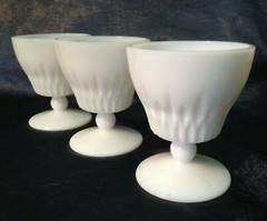 Vintage Hazel-Atlas ’38+ 3 Starlite Opal White Low Opalescent Ball-Stem Glasses
