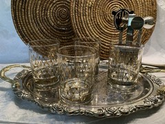 George’s Briard Double Old Fashioned Glasses (4) Lattice/Diamond Signed 22k MCM