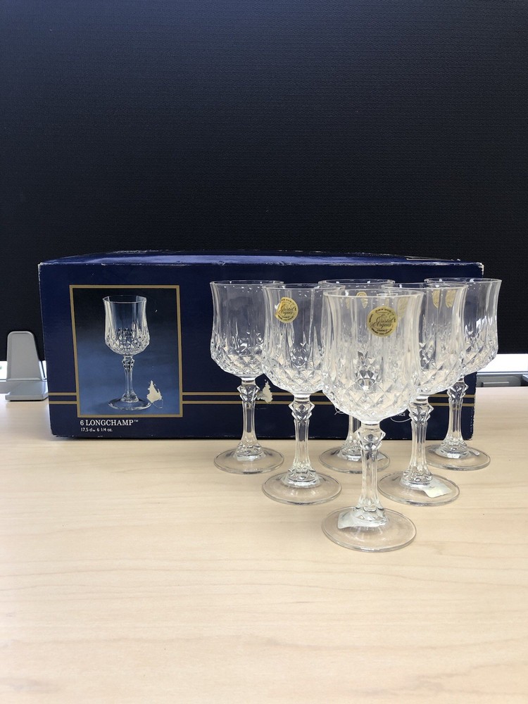 6 Count Of Cristal d’ Arques Lead Crystal Longchamp 17,5 cl Goblet Wine Glasses