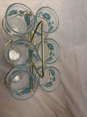 Vintage set of six Mid-Century Modern highball drinking glasses W/ Wire Rack