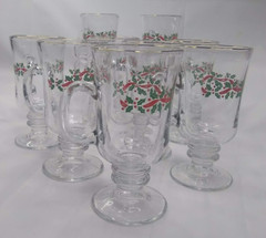 Libbey Glass Company LRS3 Green Red Holly Red Ribbon Gold Trim 9 Irish Coffee