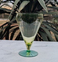 Rare! Vintage Utility Glass Works True Vaseline Bi-Colored Stemware UGWS-07