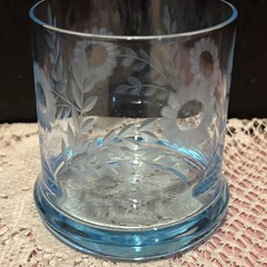 Vintage Wheel Cut Ice Blue Old Fashion Glasses-Heavy Bottom-Set Of 6