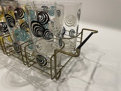 Vintage MCM ~ Set Of 8 ~ Atomic Swirl ~ Highball Glasses ~ Caddy Set