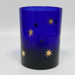 Culver Celestial Atomic Stars Tumbler Rocks Glass Cobalt Blue 22K Gold 4.25″