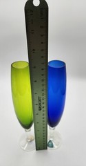 Green And Blue Long Thin Champagne Flute 2 Glasses 9 X 1 Inch
