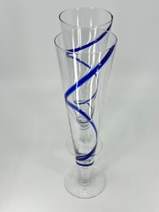 2 Pier 1 Imports Cobalt Blue Swirl Swirline Hand Blown Pilsner Beer Glasses