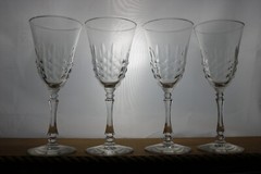Vintage Rock Sharpe Vertical Wavy Cuts 4 Water Wine Glasses Goblets Knob Stem