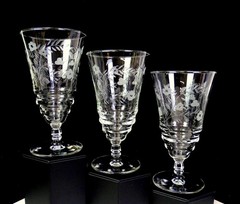 Libbey Rock Sharpe Crystal Halifax Floral Set Of Three 6 3/8″ Iced Teas 1940-60s