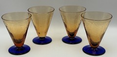 Vintage MCM Amber Crackle Glasses Cobalt Blue Foot – Morgantown Style Set of 4