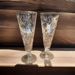 Vtg Libbey Royal Fern Glasses Gold Rim 2 pilsner tulip 8.25″ H 5 Wine 4.25” H