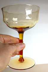 Approx 1940’s Fostoria Amber Champagne Diamond Optic Glasses 2 (5.5»H)