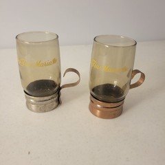 Tia Maria Irish Coffee Mugs 2 Amber Smoked Glass Vintage MCM Advertising Barware