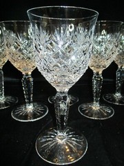 BRILLIANT BY AMERICAN CUT 6 WINE GLASSES NOTCHED MULTISIDED STEM CRISS CROSS FAN