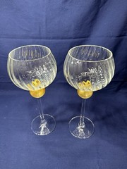 Pair UNION STREET GLASS MANHATTAN GOLD Bordeaux Wine Glasses Signed