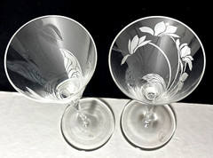 2 Franklin Mint LES FLEURS Crystal Champagne Glasses Floral Botanical Austria