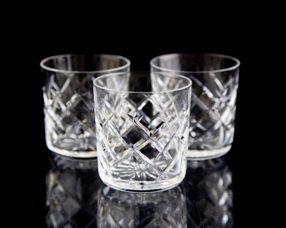 Waterford WAT7 Old Fashioned Tumbler Glasses Set of 3 Vintage Barware Signed