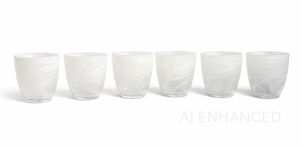 Hand Blown White Swirl Art Glass Tumblers Heavy Studio Glass Set Of 6